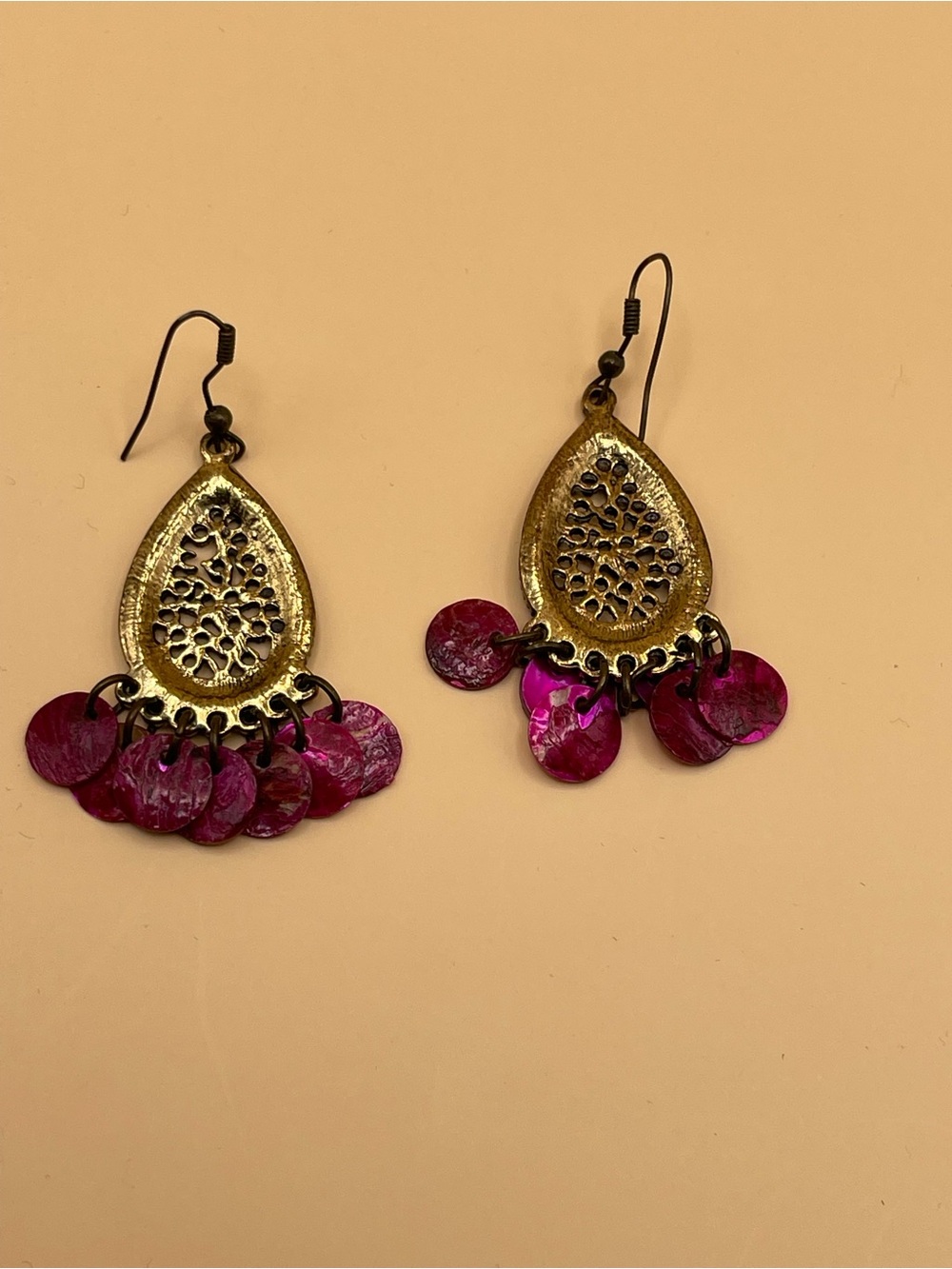 Vintage Boho Filigree Teardrop Chandelier Earrings - Picture 3 of 4
